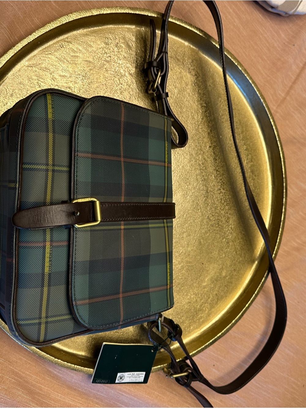 Vintage Lauren Tartan Plaid Crossbody Bag with Brown Leather Strap